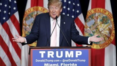 Republican presidential candidate Trump speaks during a campaign rally at his Trump National Doral Miami resort in Doral